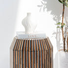 MYSTIC WOODEN INLAY BARREL SIDE STOOL - Art and craft furniture