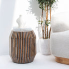 MYSTIC WOODEN INLAY BARREL SIDE STOOL - Art and craft furniture