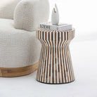 MYSTIC WOODEN INLAY HOURGLASS SIDE TABLE - Art and craft furniture
