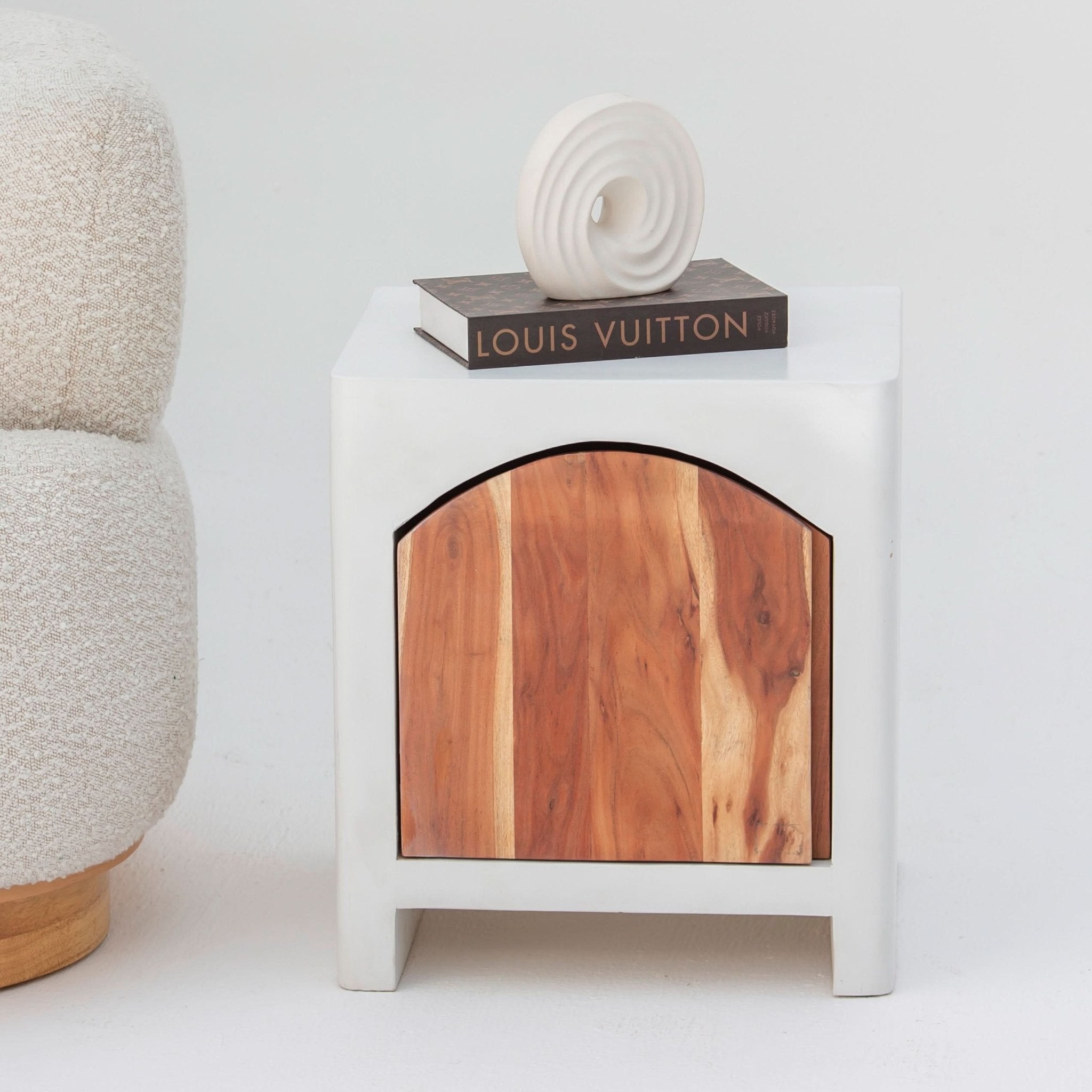 NATURA CURVE WOODEN NIGHTSTAND TABLE - Art and craft furniture
