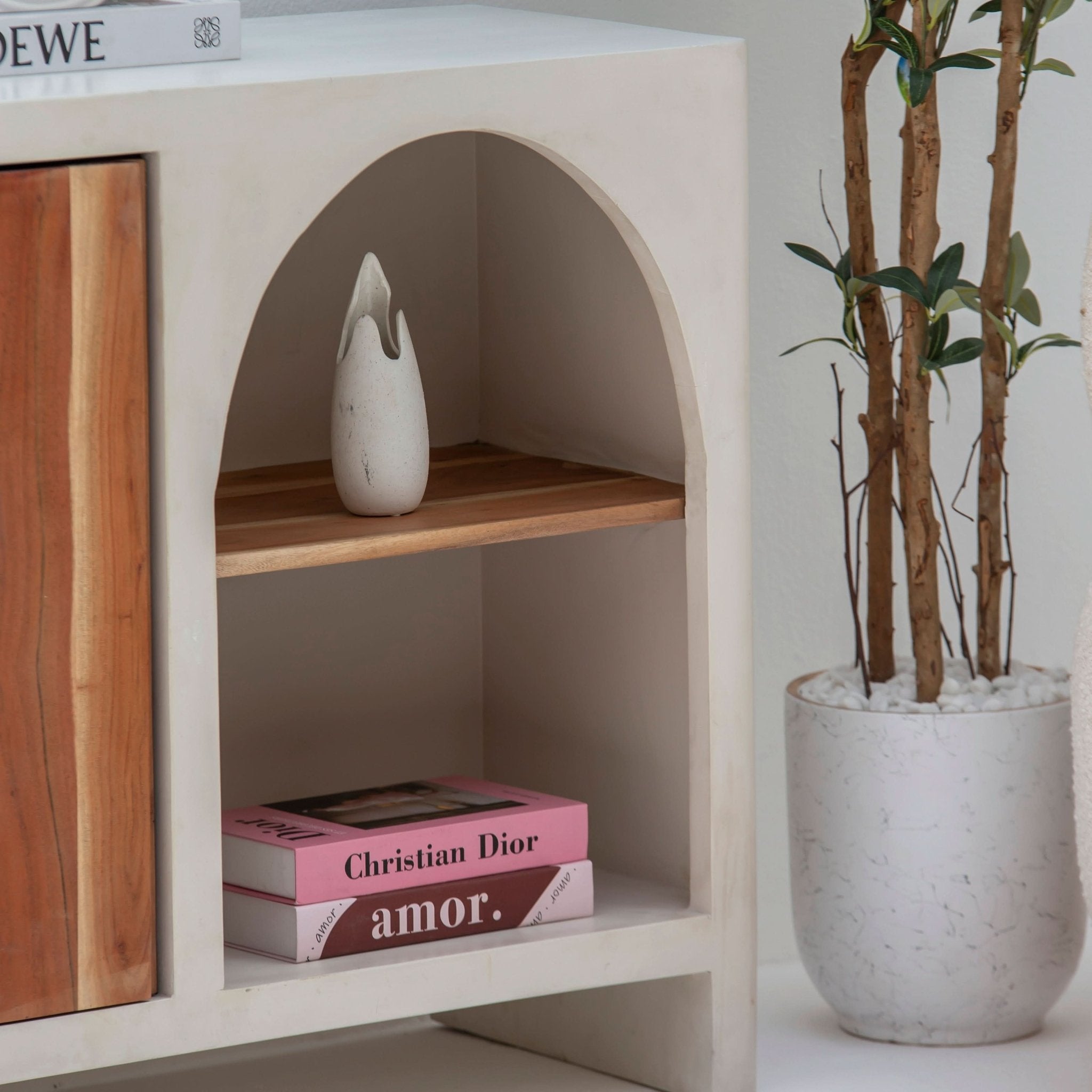 NATURA CURVE WOODEN ONE DOOR SIDEBOARD - Art and craft furniture