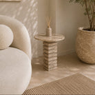 Natural Brown Travertine Side Table – Honed Finish - Art and craft furniture
