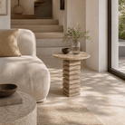 Natural Brown Travertine Side Table – Honed Finish - Art and craft furniture
