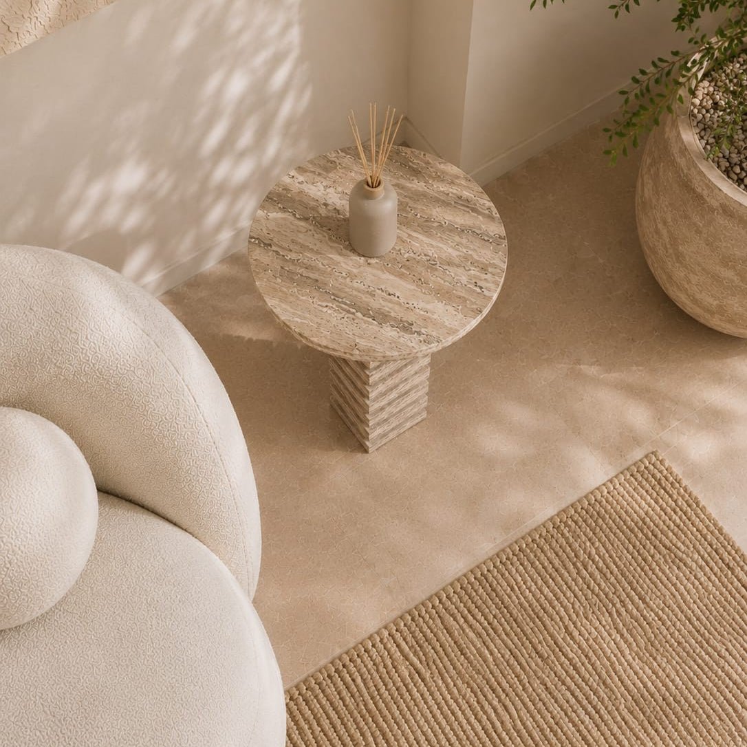 Natural Brown Travertine Side Table – Honed Finish - Art and craft furniture