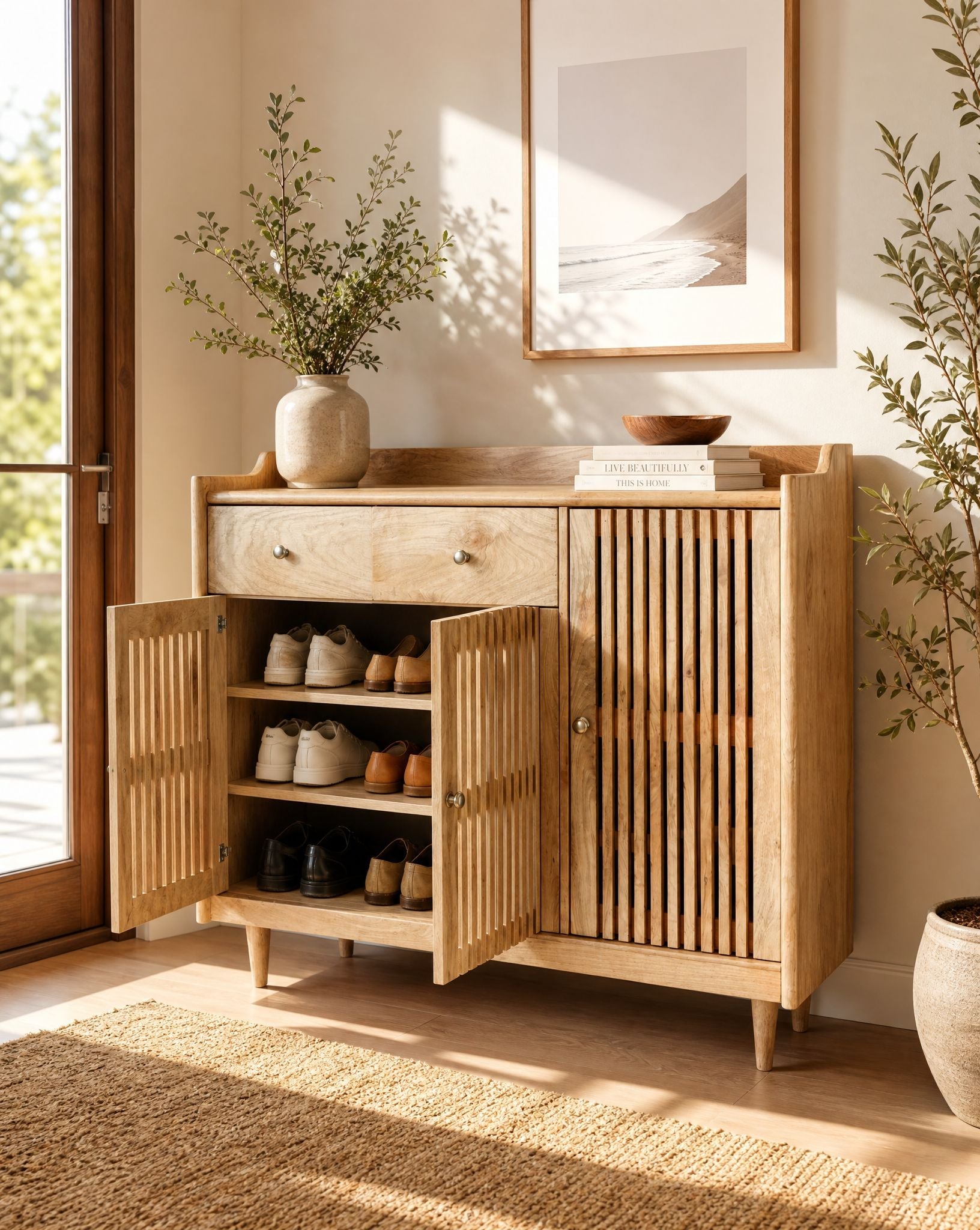 NATURAL MANGO WOOD SHOE ORGANIZER - Art and craft furniture