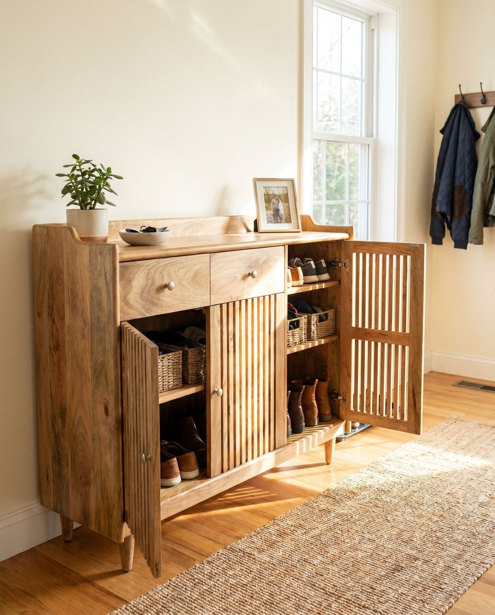 NATURAL MANGO WOOD SHOE ORGANIZER - Art and craft furniture
