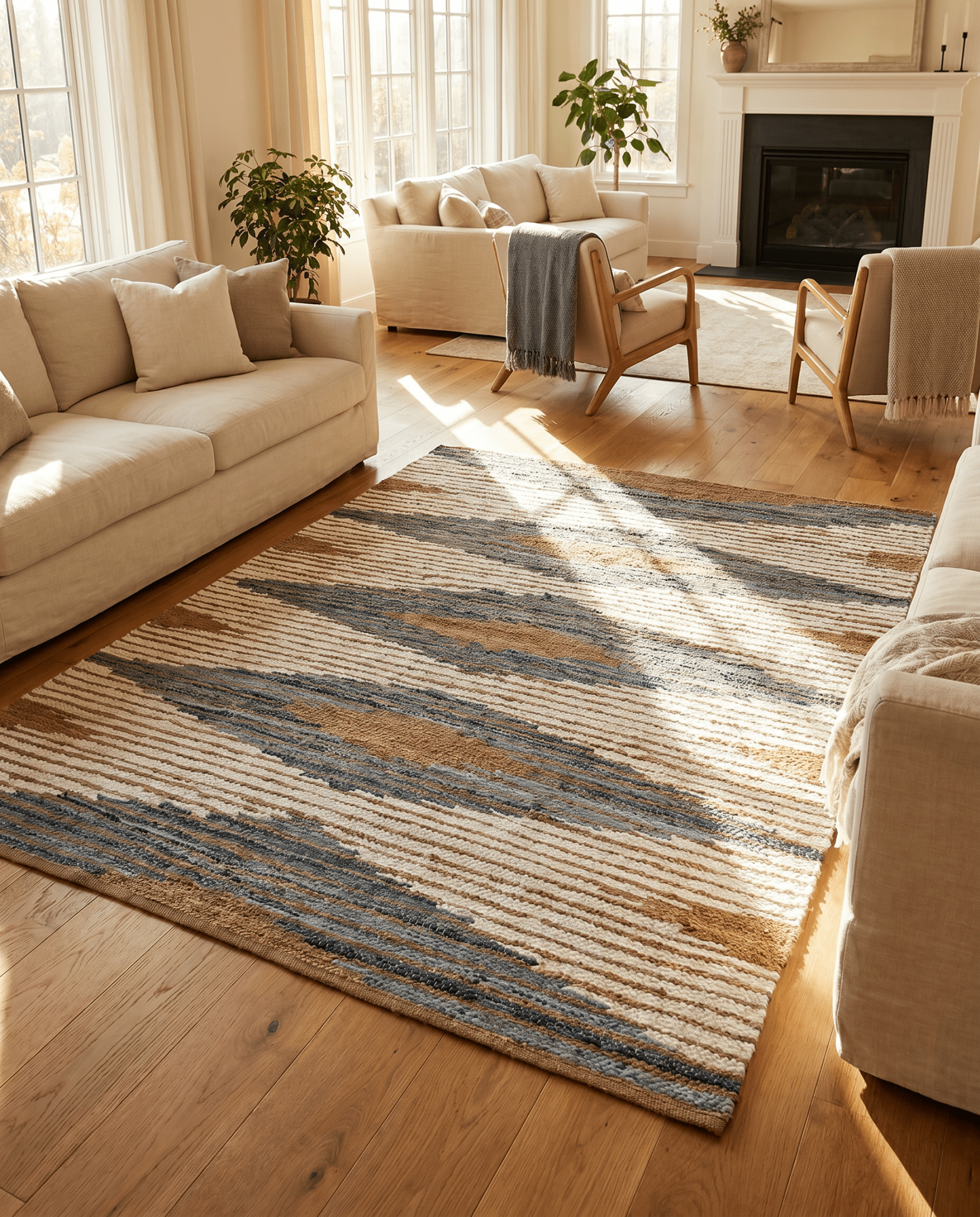 NEXUS WEAVE COTTON DENIM & JUTE GEO PATTERN RUG - Art and craft furniture