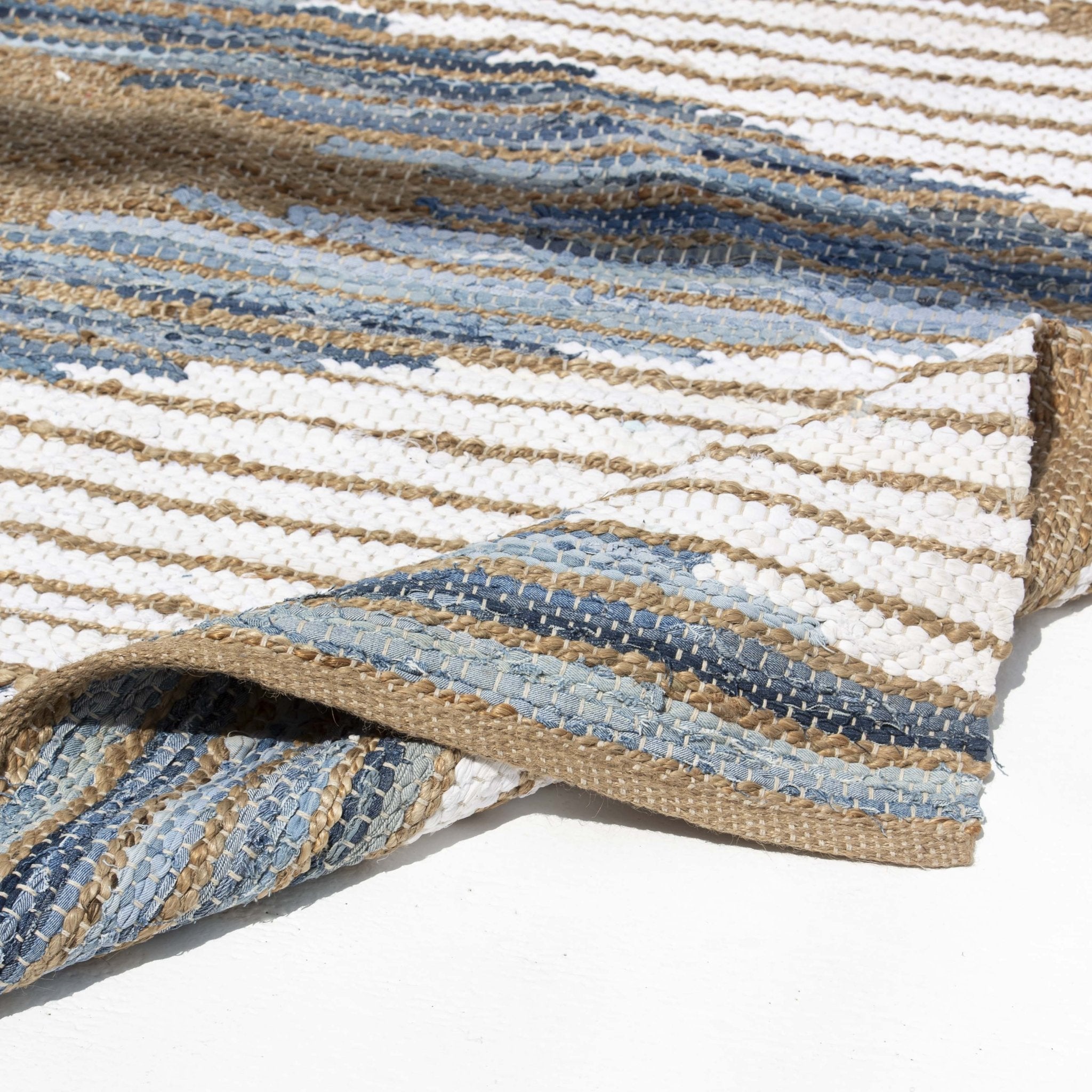 NEXUS WEAVE COTTON DENIM & JUTE GEO PATTERN RUG - Art and craft furniture