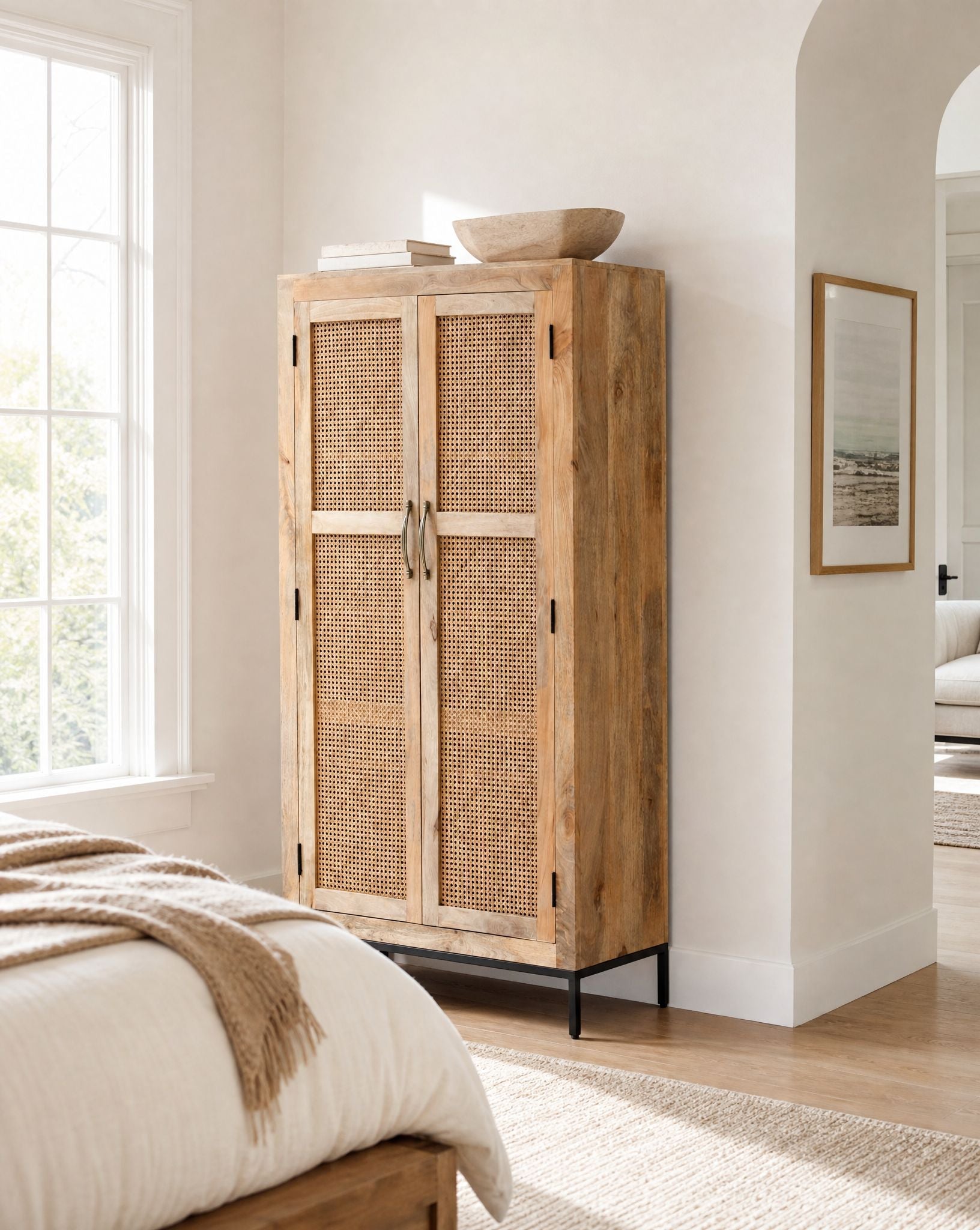 Norvello Rattan Wooden Cabinet - Art and craft furniture