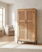 Norvello Rattan Wooden Cabinet - Art and craft furniture