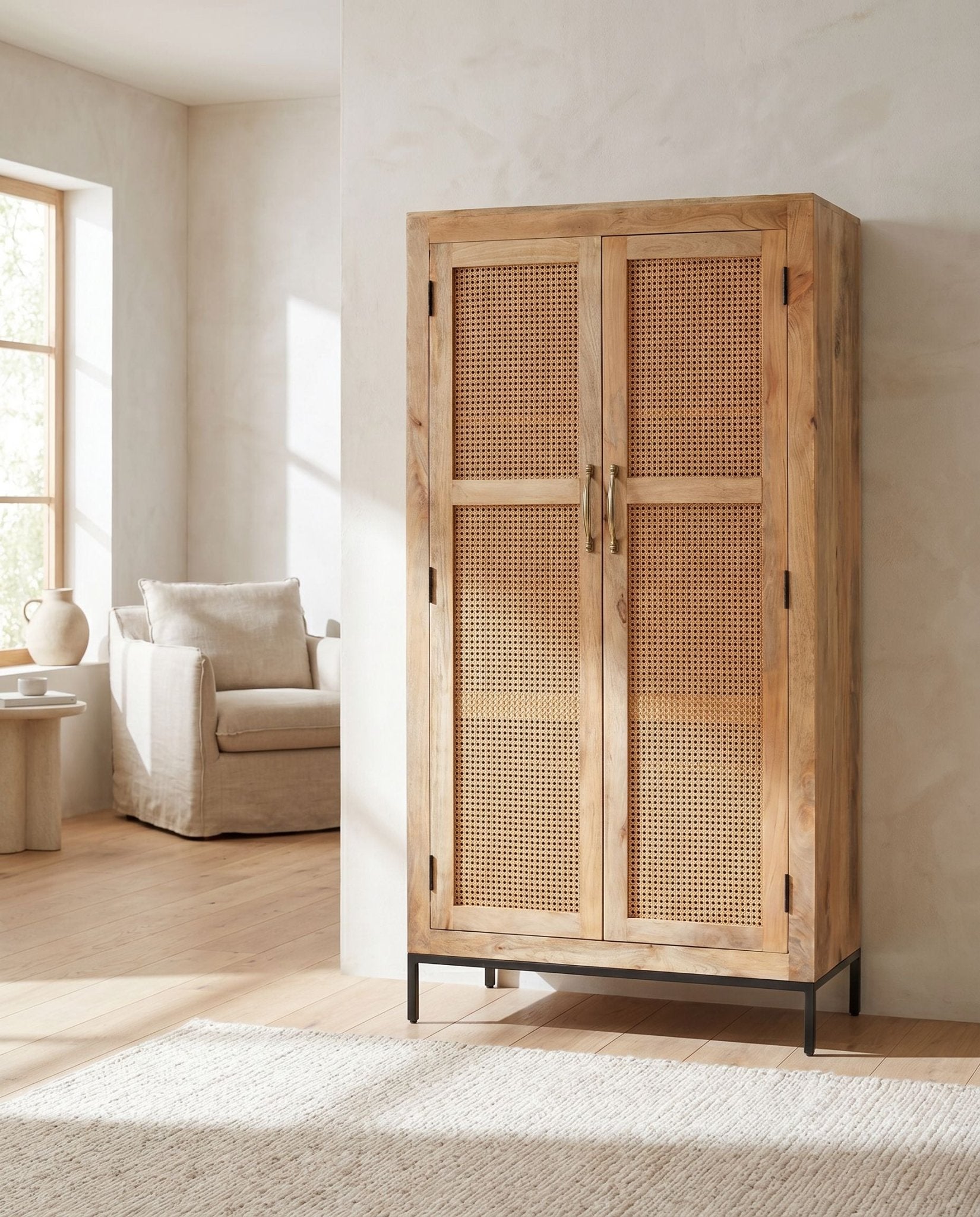 Norvello Rattan Wooden Cabinet - Art and craft furniture