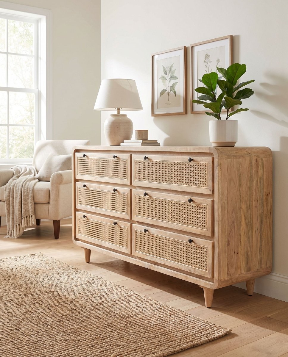 Novara 6 Drawer Mango Wood Chest - Art and craft furniture