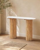 Novara Marble Top Wooden Base Console Table - Art and craft furniture