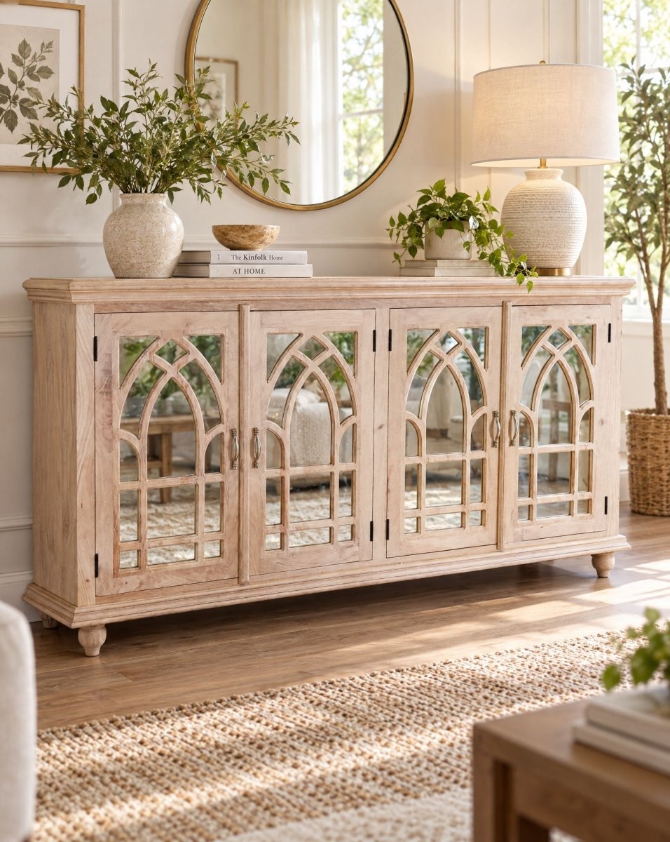Novera Mango Wood 4 Door Sideboard Cabinet - Art and craft furniture