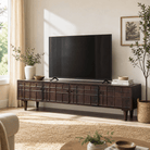 NUVOR-BROWN WOODEN FOUR DOOR TV STAND - Art and craft furniture