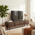 NUVOR-BROWN WOODEN FOUR DOOR TV STAND - Art and craft furniture