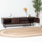 NUVOR WOODEN THREE DOOR TWO DRAWER TV STAND - Art and craft furniture