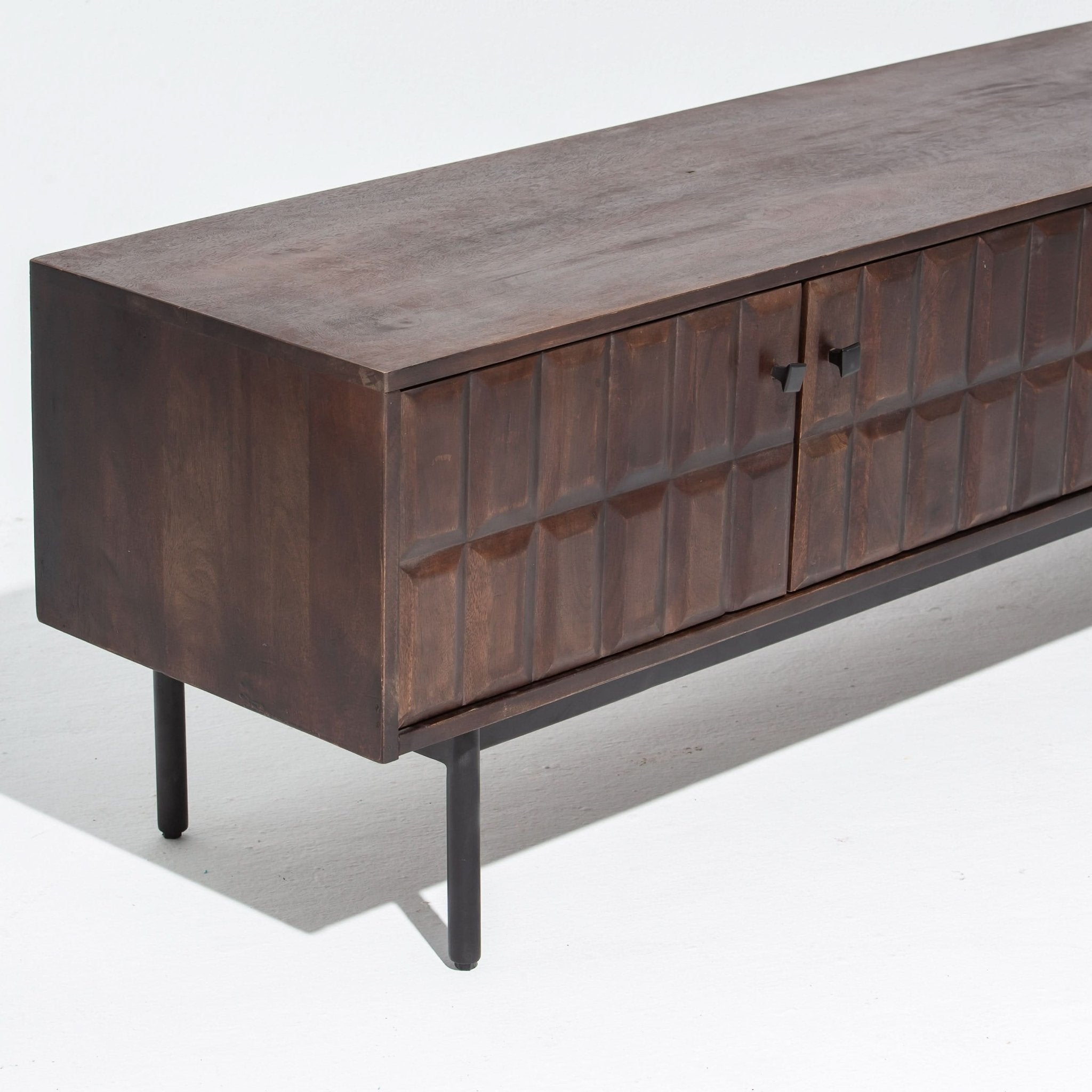 NUVOR WOODEN THREE DOOR TWO DRAWER TV STAND - Art and craft furniture