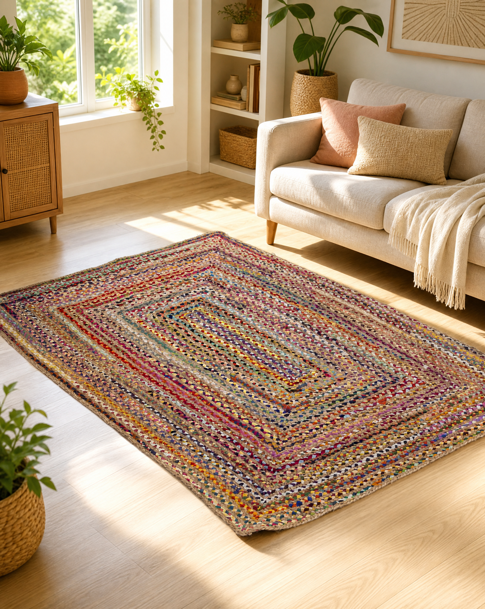 Oasis Charm Jute & Chindi Handmade Rug - Art and craft furniture