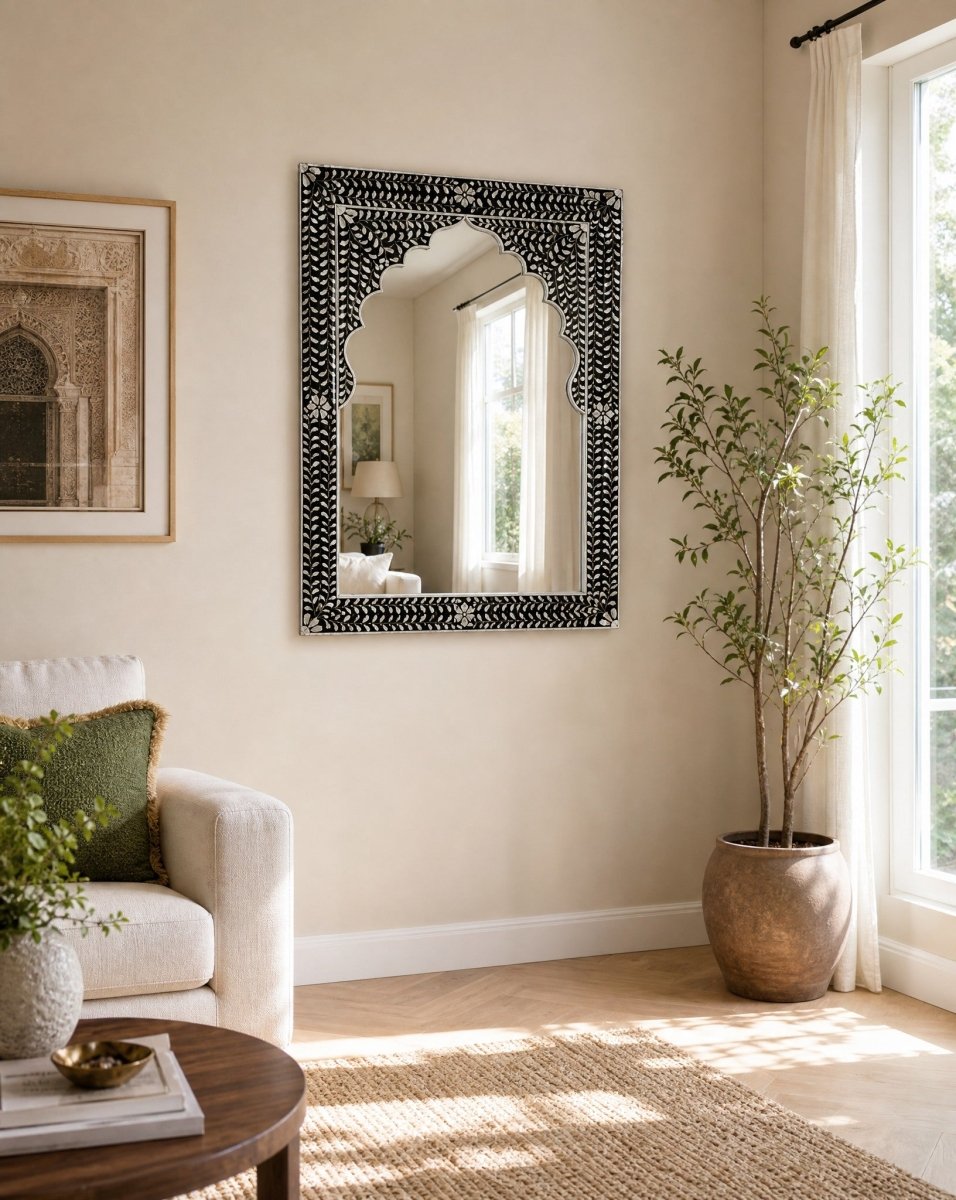 Ocean-Black Mother of Pearl Frame Mirror - Art and craft furniture