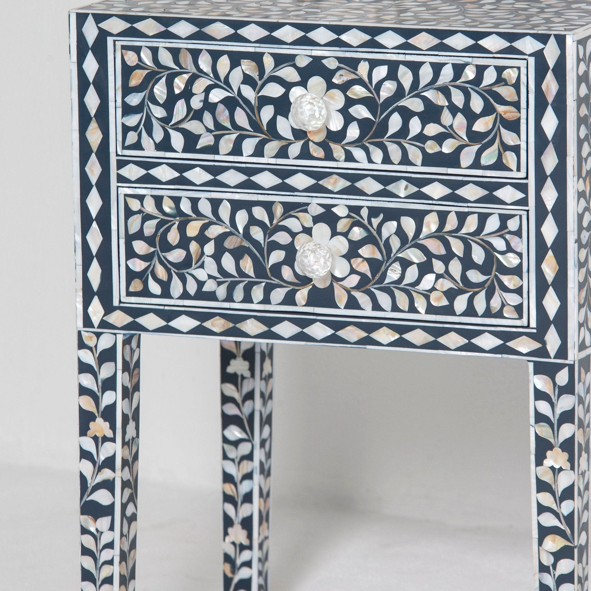 OCEAN-BLACK MOTHER OF PEARL TWO DRAWER BEDSIDE TABLE - Art and craft furniture