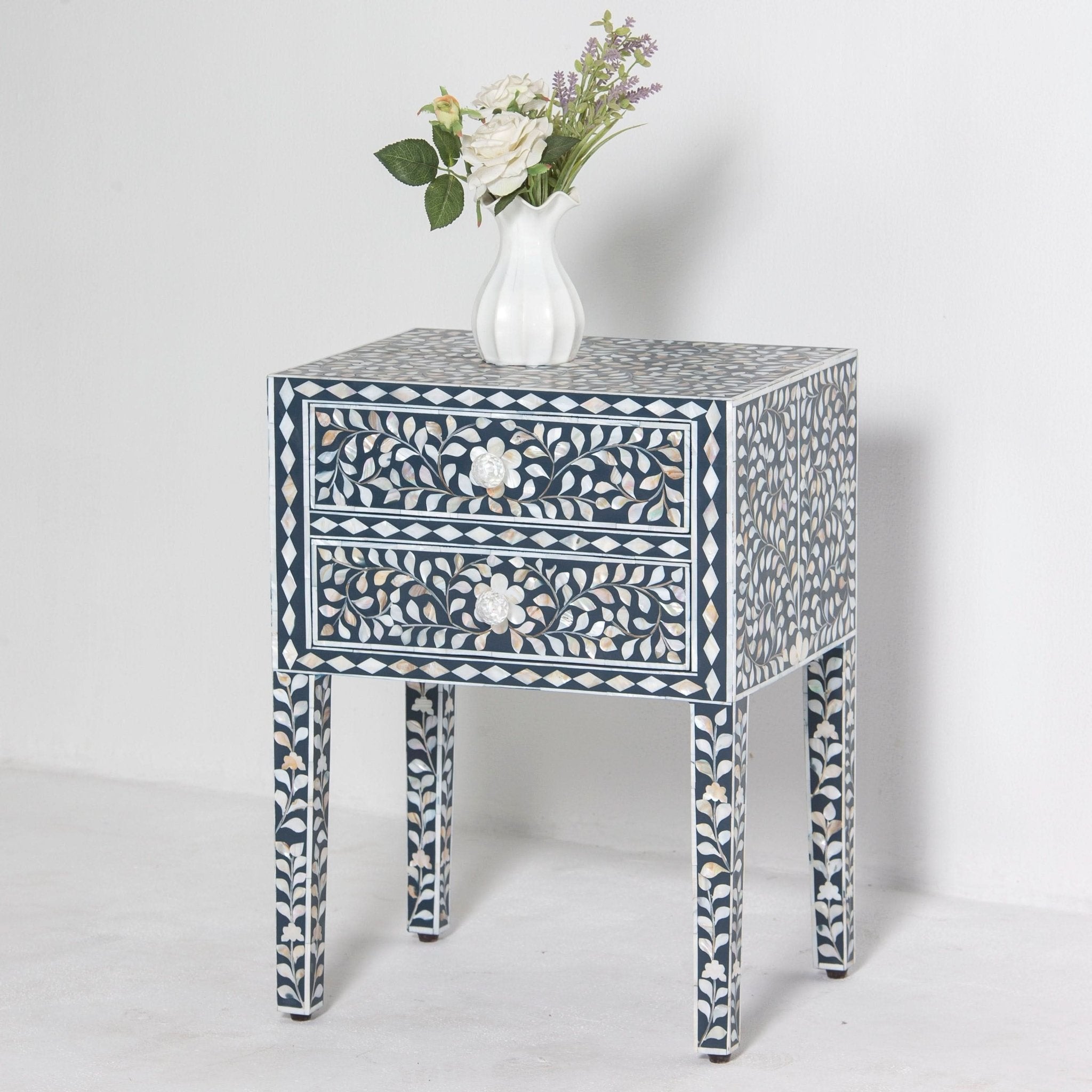 OCEAN-BLACK MOTHER OF PEARL TWO DRAWER BEDSIDE TABLE - Art and craft furniture