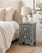 Ocean Black Mother Of Pearl Two Drawer Bedside Table - Art and craft furniture