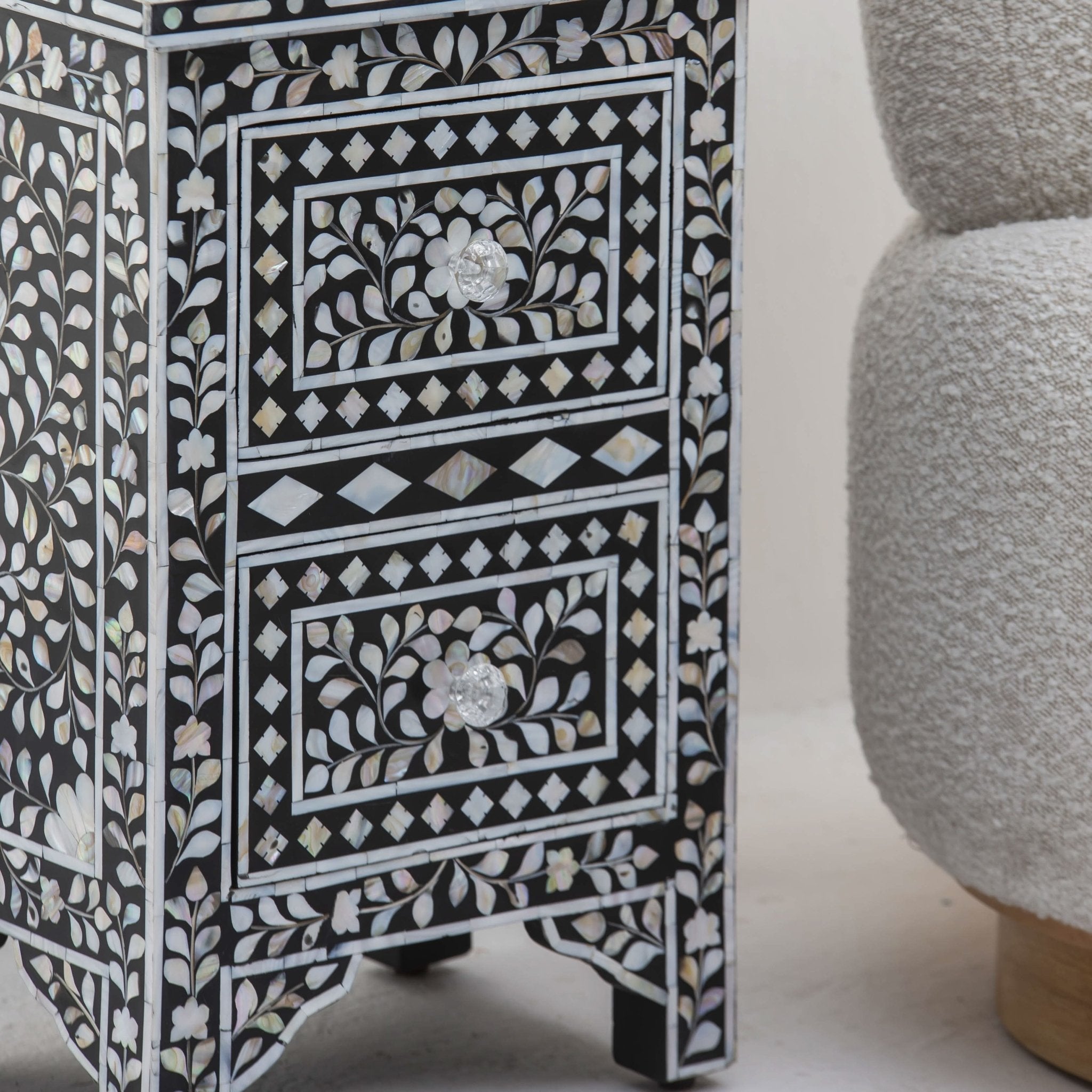 OCEAN-BLACK MOTHER OF PEARL TWO DRAWER BEDSIDE TABLE - Art and craft furniture