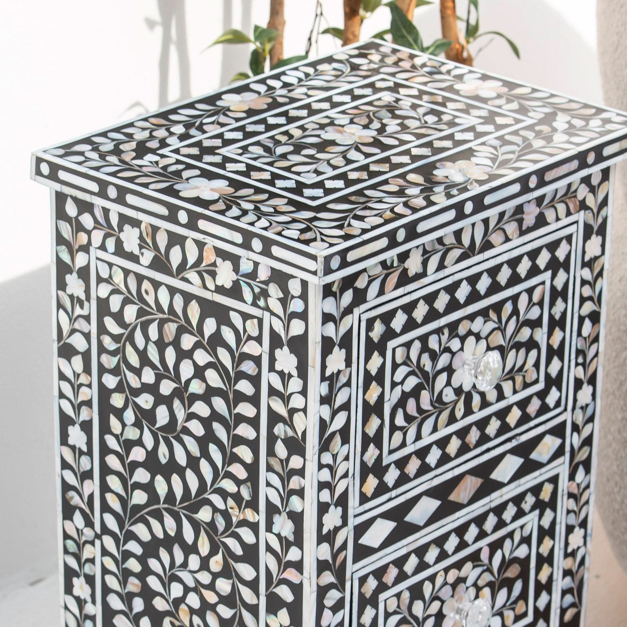 OCEAN-BLACK MOTHER OF PEARL TWO DRAWER BEDSIDE TABLE - Art and craft furniture