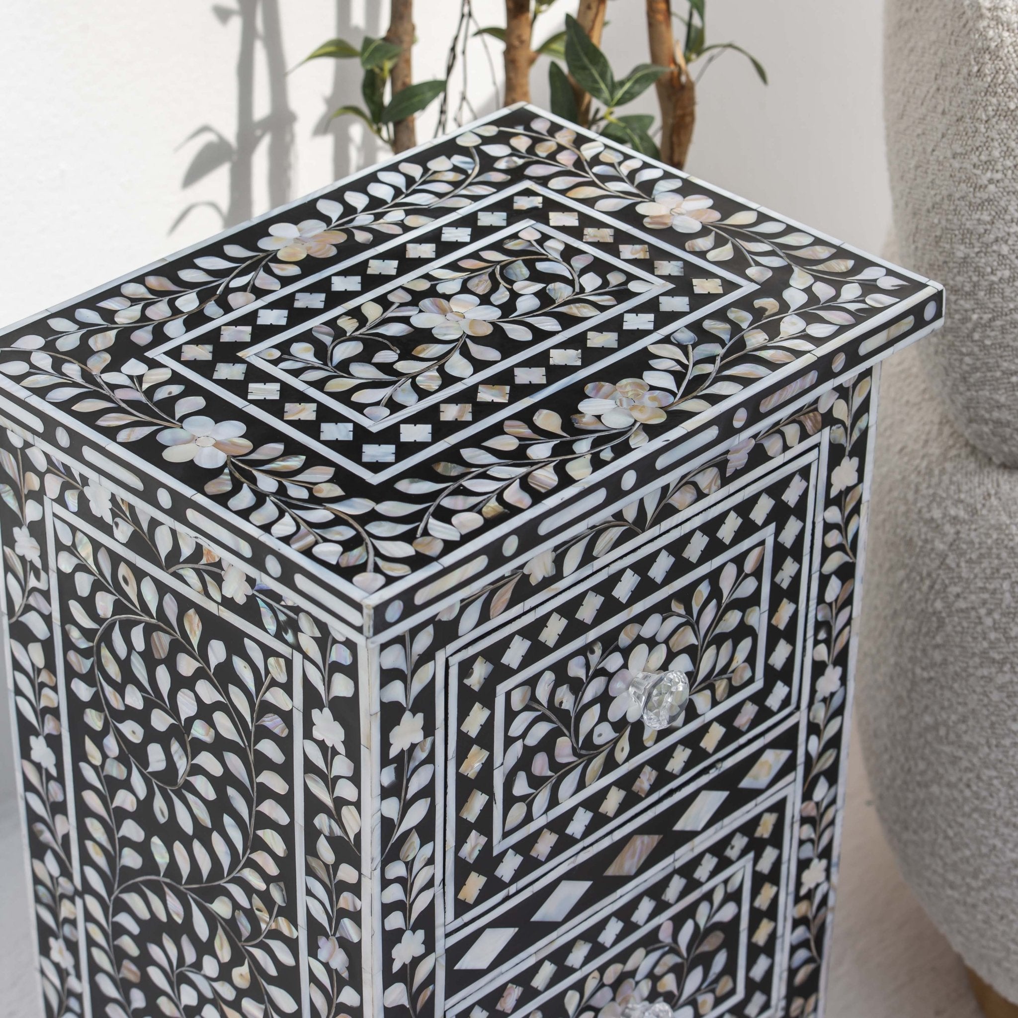 OCEAN-BLACK MOTHER OF PEARL TWO DRAWER BEDSIDE TABLE - Art and craft furniture