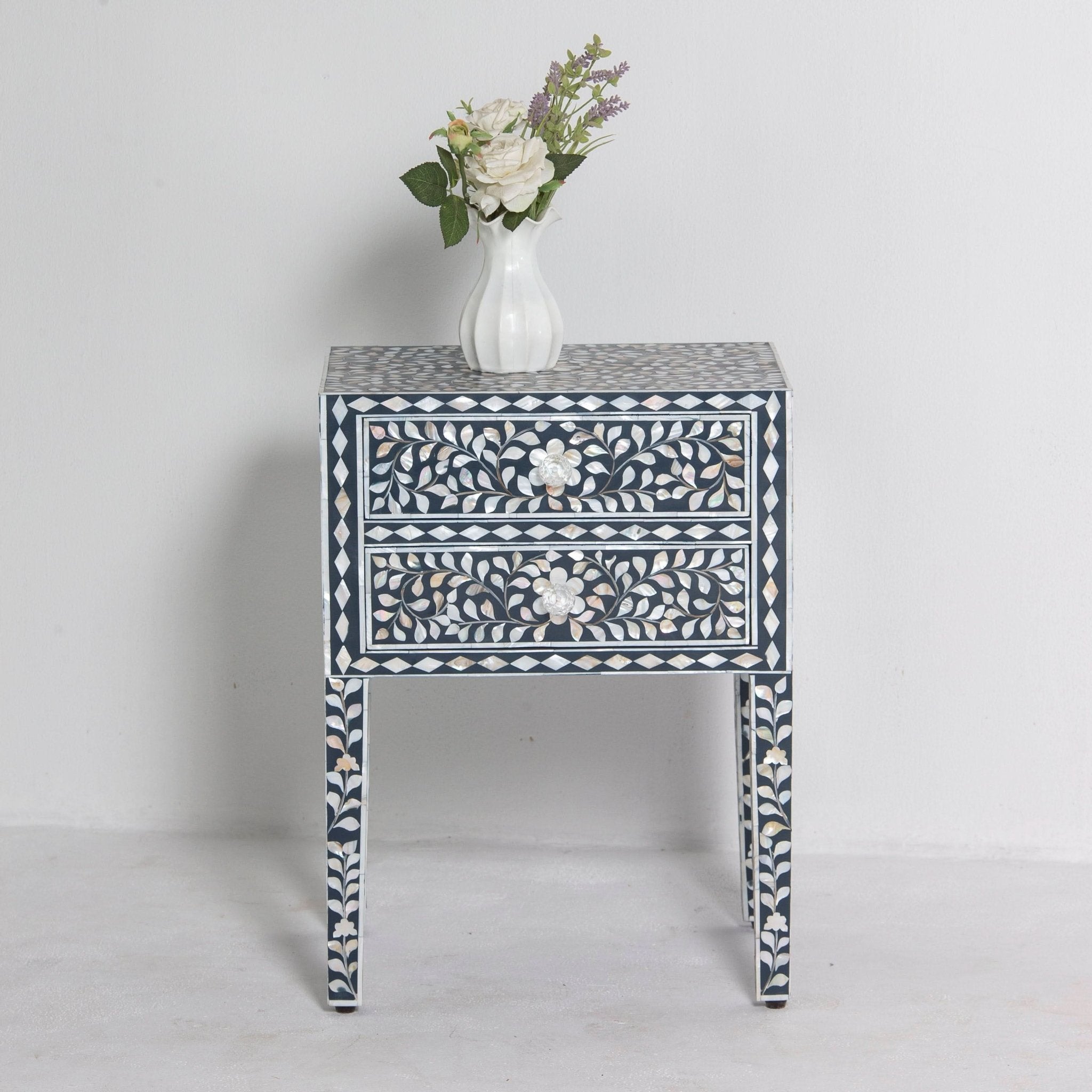 OCEAN-BLACK MOTHER OF PEARL TWO DRAWER BEDSIDE TABLE - Art and craft furniture
