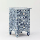 OCEAN-BLUE MOTHER OF PEARL THREE DRAWER BEDSIDE TABLE - Art and craft furniture
