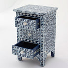 OCEAN-BLUE MOTHER OF PEARL THREE DRAWER BEDSIDE TABLE - Art and craft furniture