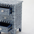 OCEAN-BLUE MOTHER OF PEARL THREE DRAWER BEDSIDE TABLE - Art and craft furniture