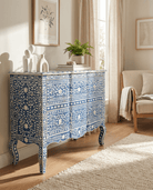 OCEAN-BLUE MOTHER OF PEARL TWO DRAWER DRAWCHEST - Art and craft furniture