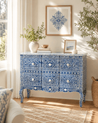 OCEAN-BLUE MOTHER OF PEARL TWO DRAWER DRAWCHEST - Art and craft furniture
