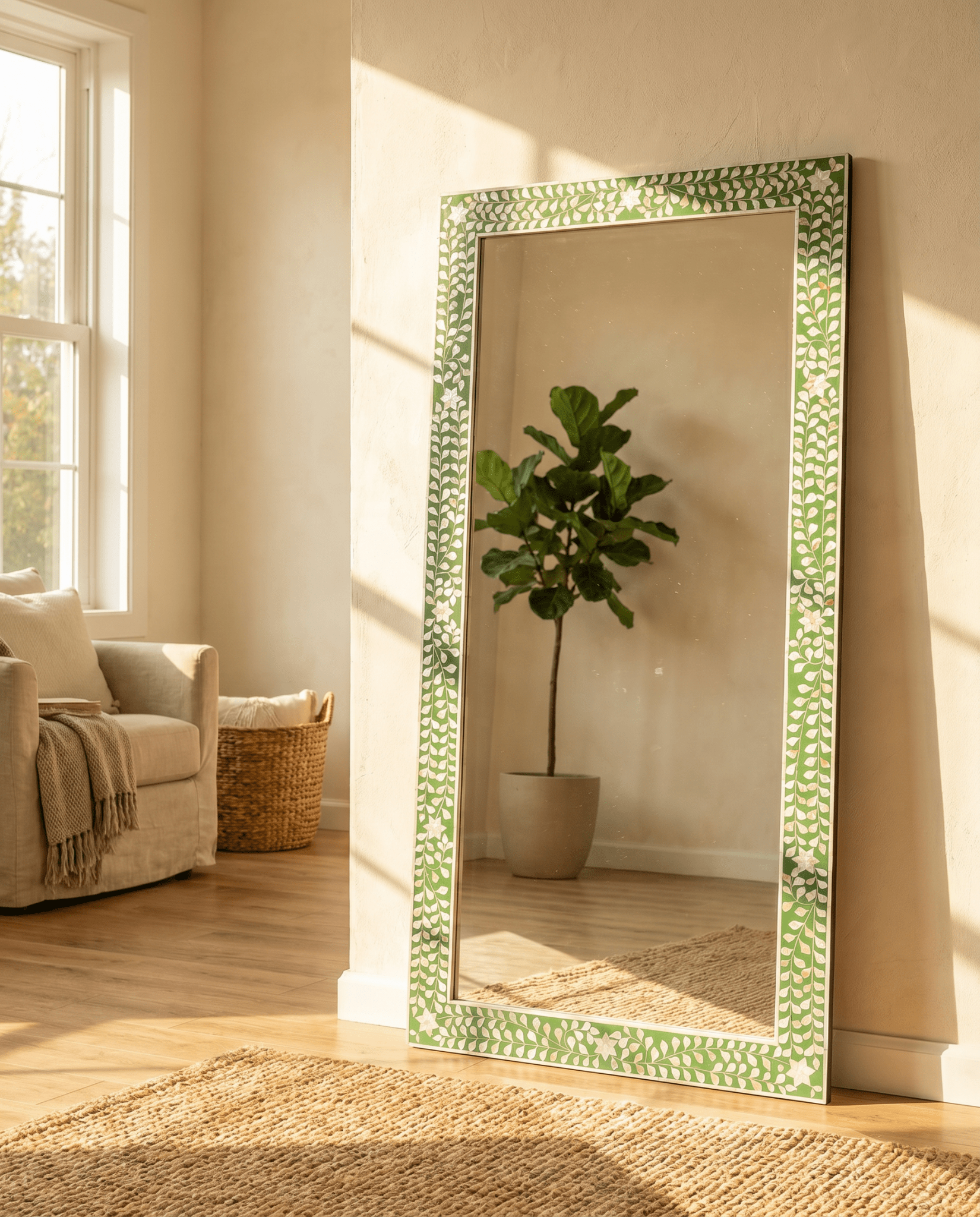 OCEAN-GREEN MOTHER OF PEARL MIRROR FRAME - Art and craft furniture