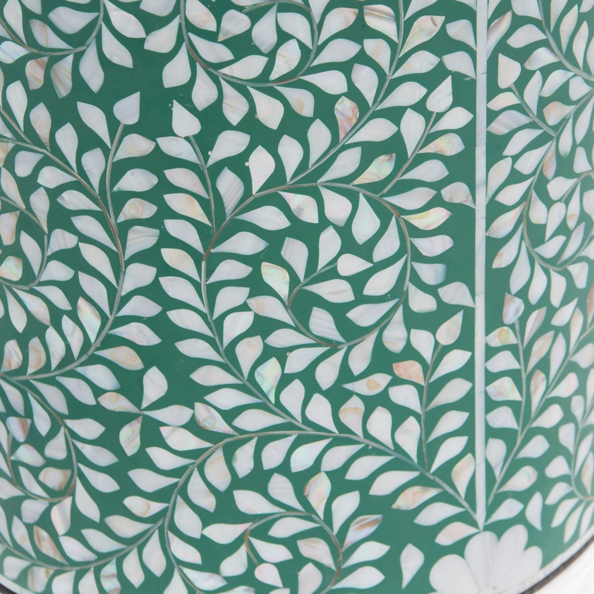 OCEAN-GREEN MOTHER OF PEARL ROUND STOOL - Art and craft furniture