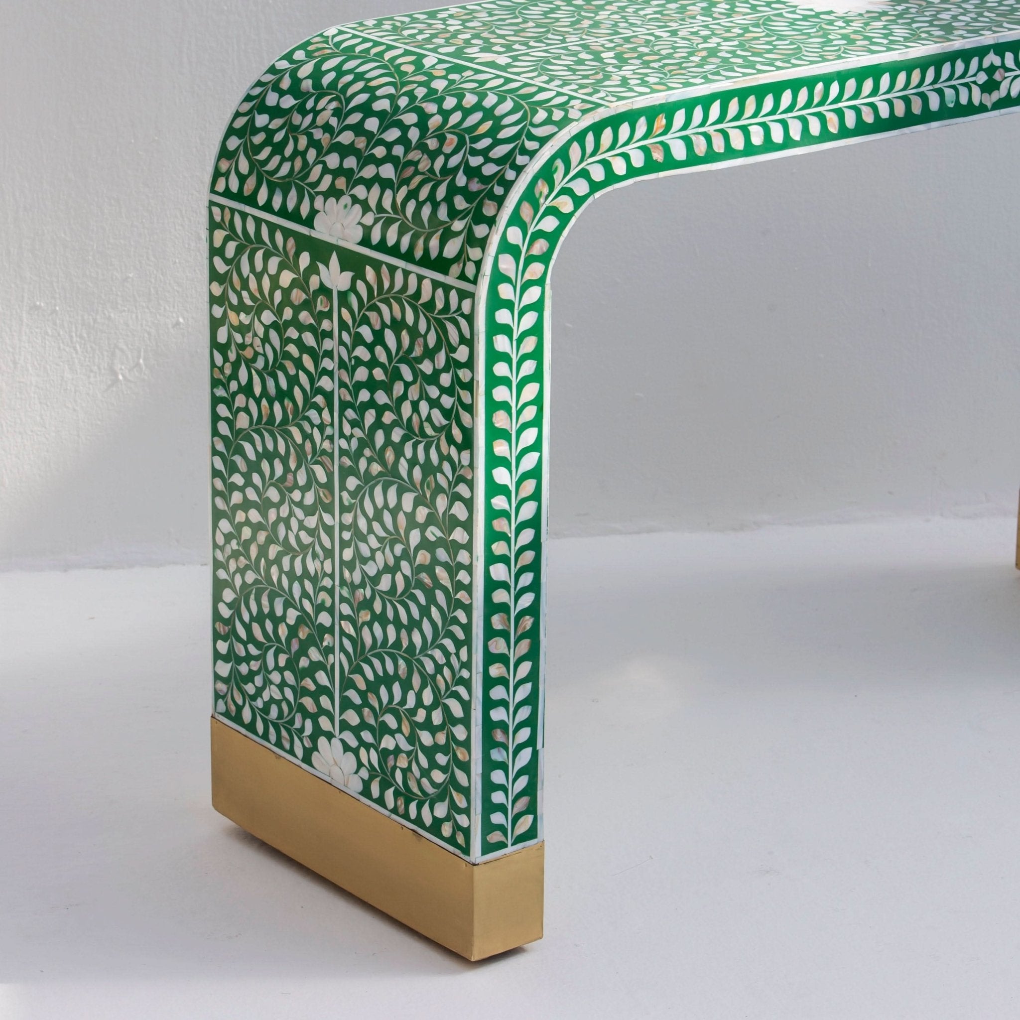 OCEAN-GREEN MOTHER OF PEARL U SHAPE CONSOLE TABLE - Art and craft furniture