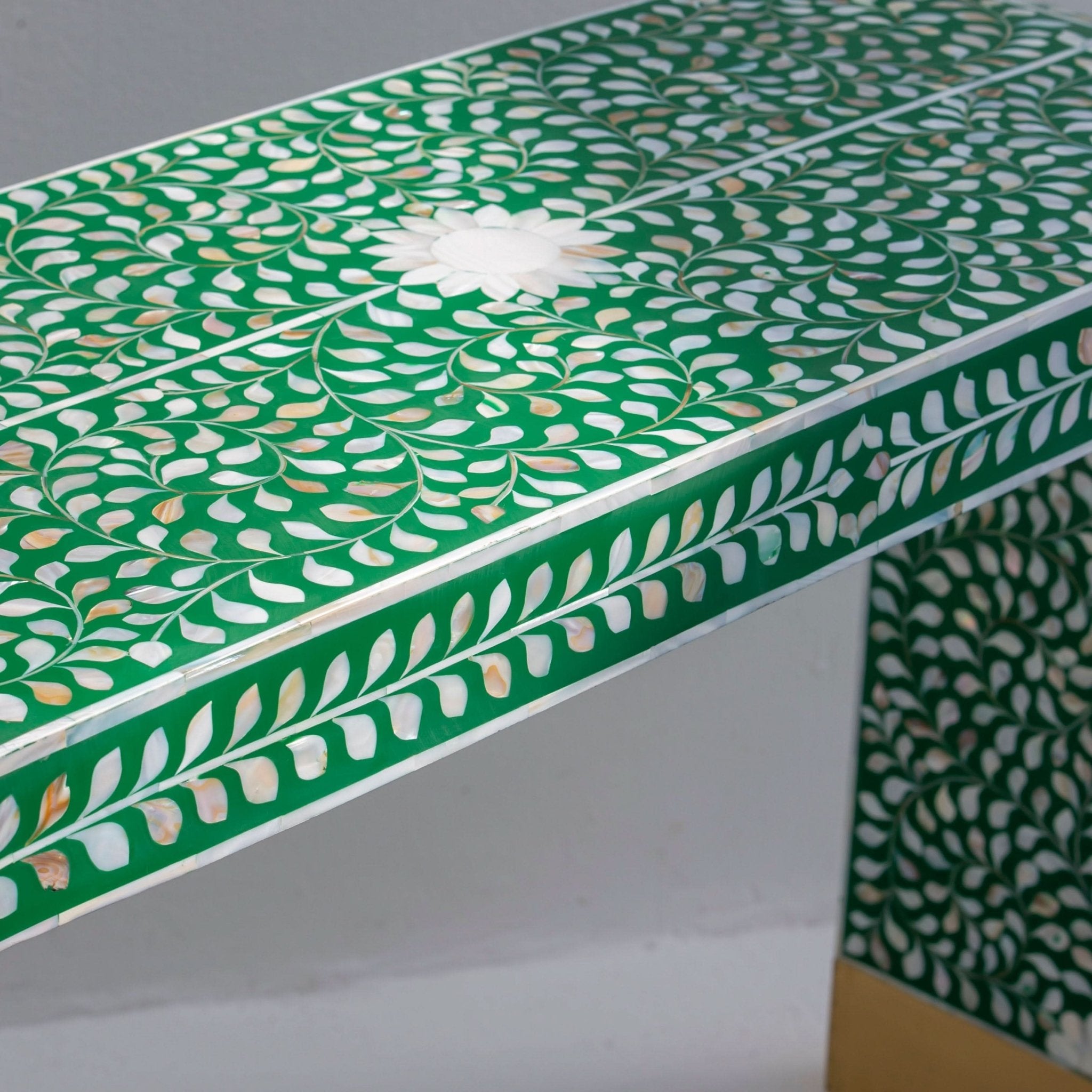 OCEAN-GREEN MOTHER OF PEARL U SHAPE CONSOLE TABLE - Art and craft furniture