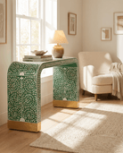 OCEAN-GREEN MOTHER OF PEARL U SHAPE CONSOLE TABLE - Art and craft furniture