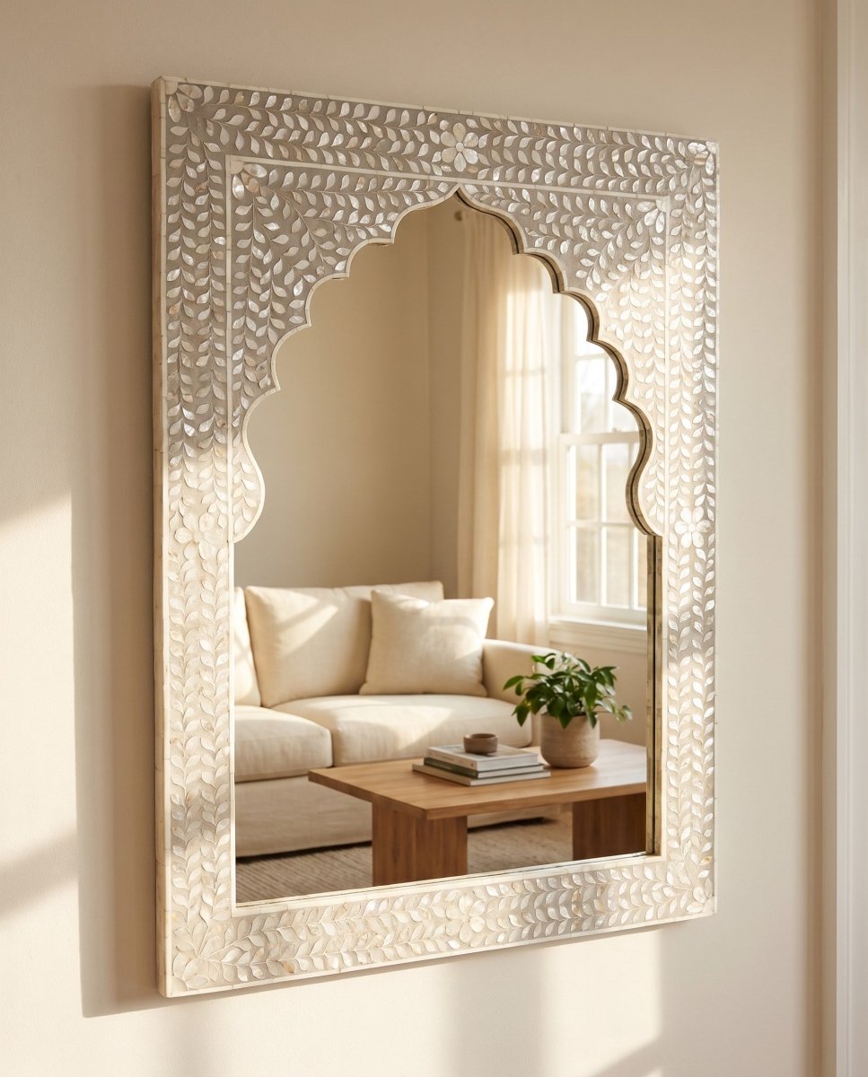 Ocean-Grey Mother of Pearl Frame Mirror - Art and craft furniture