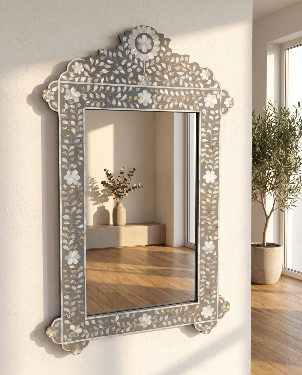 Ocean-Grey Mother of Pearl Frame Mirror - Art and craft furniture