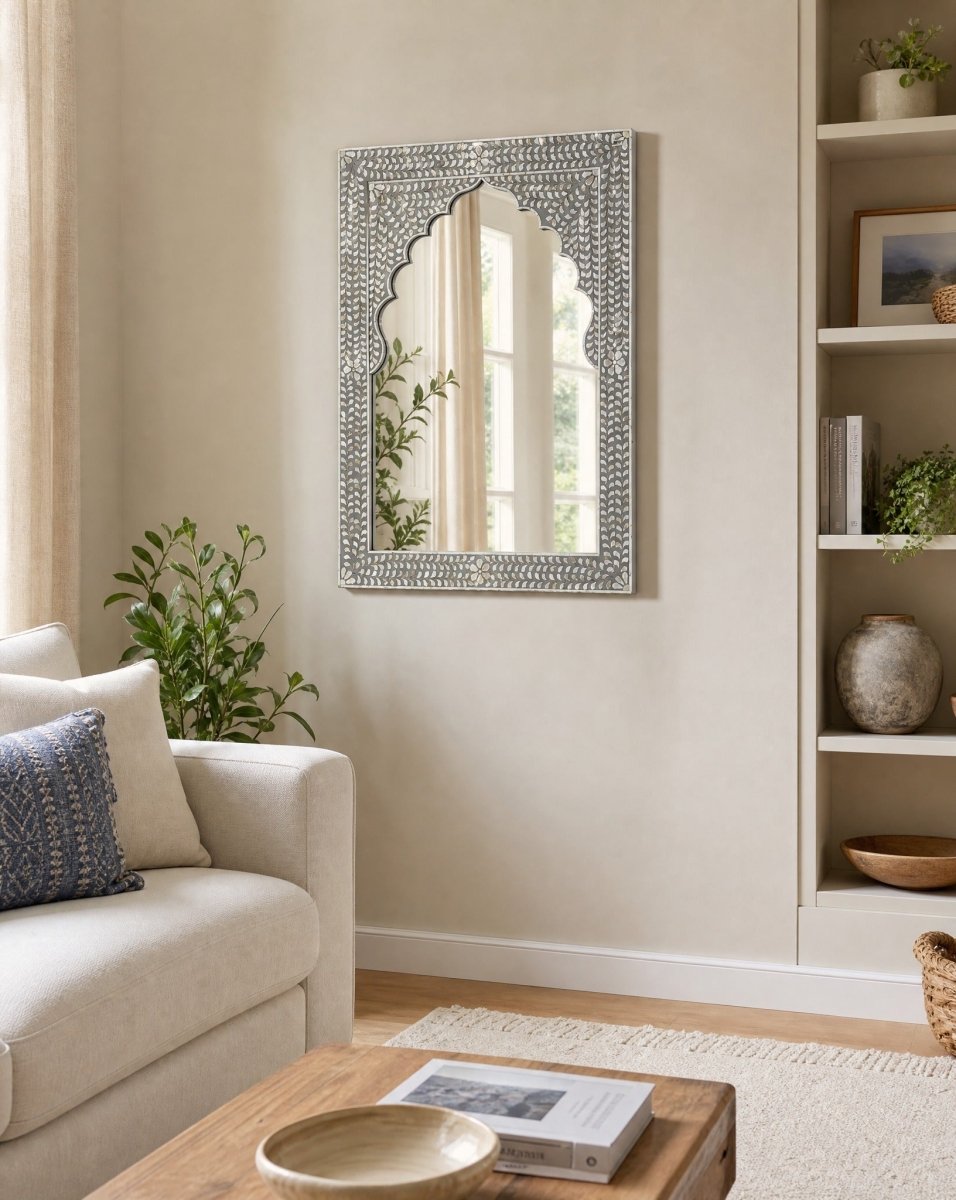 Ocean-Grey Mother of Pearl Frame Mirror - Art and craft furniture