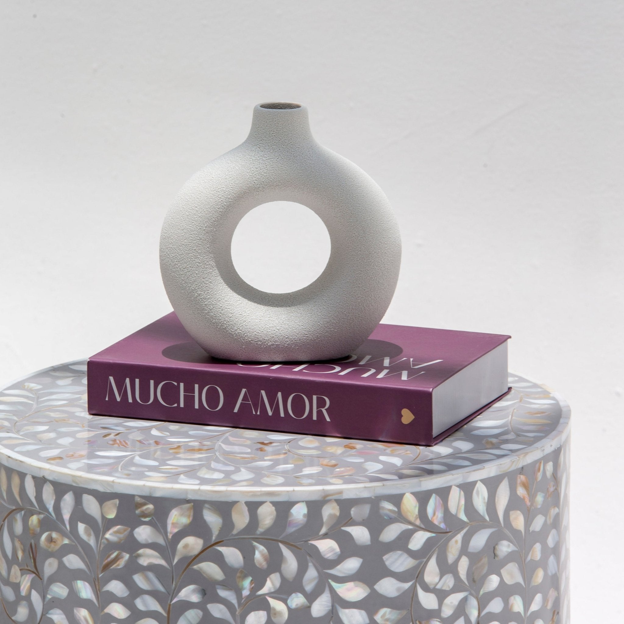OCEAN-GREY MOTHER OF PEARL ROUND SIDE TABLE - Art and craft furniture