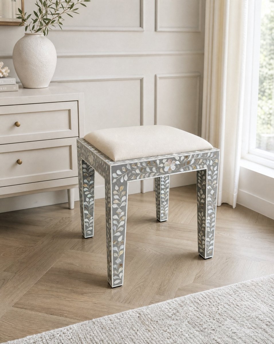 Ocean Grey Mother of Pearl Seating Stool - Art and craft furniture