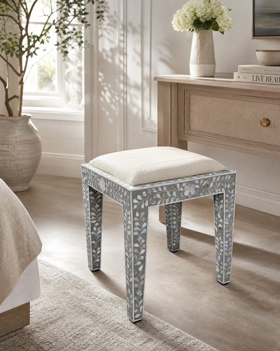 Ocean Grey Mother of Pearl Seating Stool - Art and craft furniture
