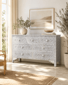 OCEAN-GREY MOTHER OF PEARL SEVEN DRAWER DRAWCHEST - Art and craft furniture