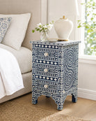 Ocean Pearl Blue Three Drawer Bedside Table - Art and craft furniture