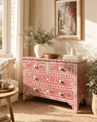 OCEAN-RED MOTHER OF PEARL CHEST OF DRAWER - Art and craft furniture